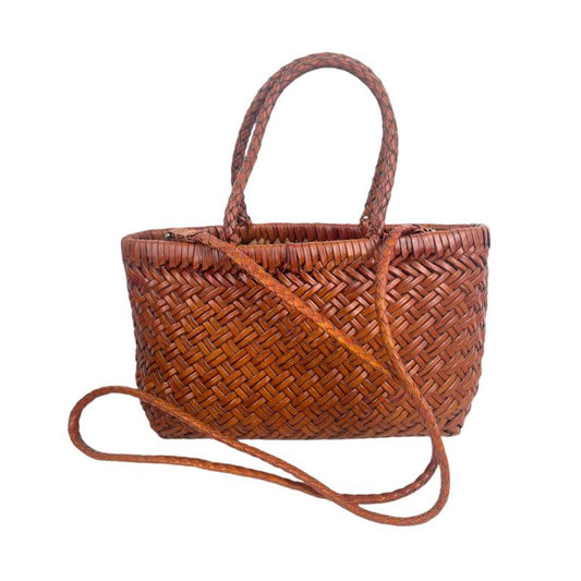 Bolso trenzado marron cuero de mano de piel para mujer regalo rebajas