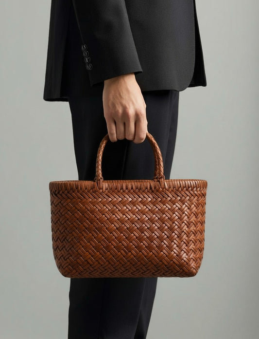 Bolso trenzado marron cuero de mano de piel para mujer regalo rebajas