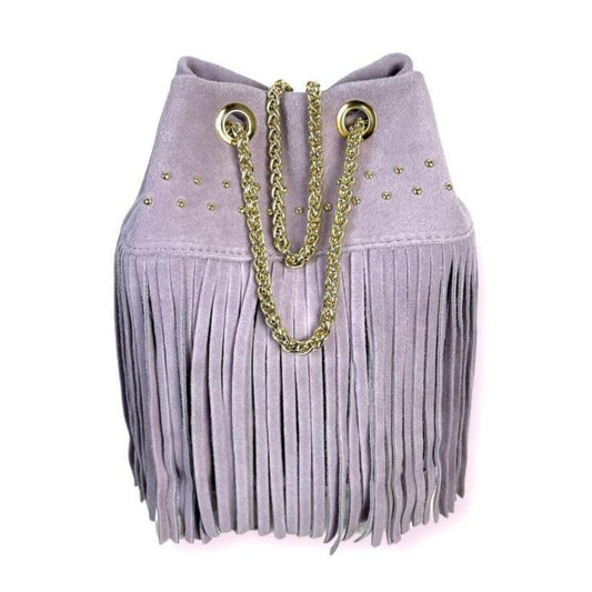 Bolso Bombonera Piel de Ante con Flecos