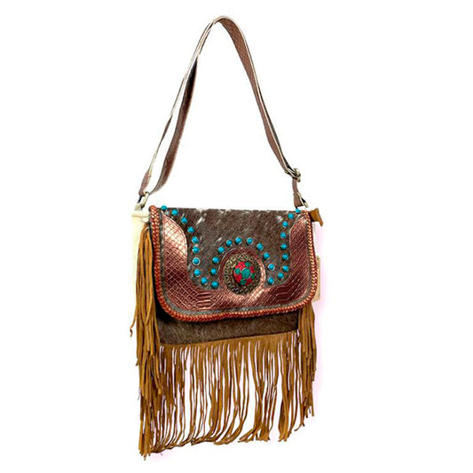 Bolso Bandolera Boho de Piel Artesanal con Flecos