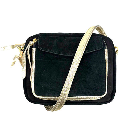 Bolso Bandolera de Piel Italiana con Detalles Metalizados