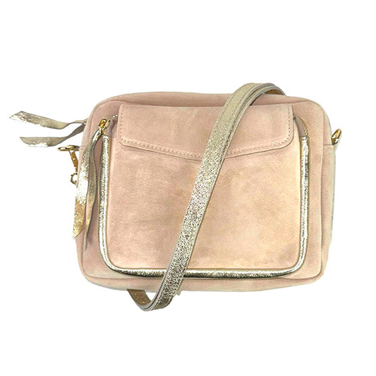 Bolso Bandolera de Piel Italiana con Detalles Metalizados