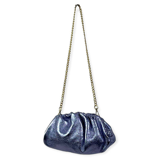 Bolso de Fiesta de Piel Metalizada Estilo Bombonera con Cadena