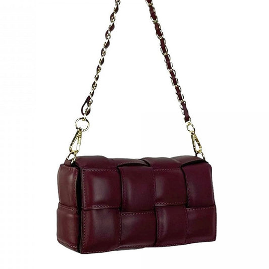 Rectangular Shoulder Bag in Braided and Quilted Leather with Flap