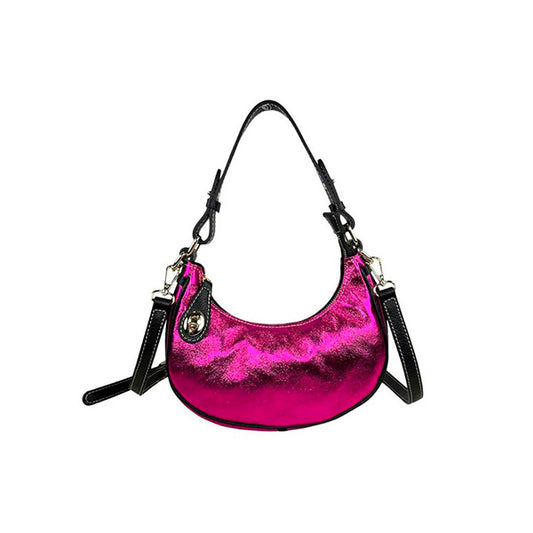 Bolso de Hombro de Piel Metalizada Italiana Diseño Medialuna