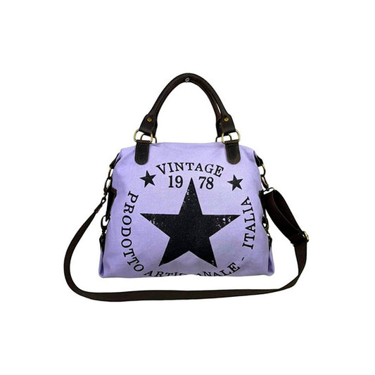 Bolso Shopper Grande De Lona con Asas de Piel