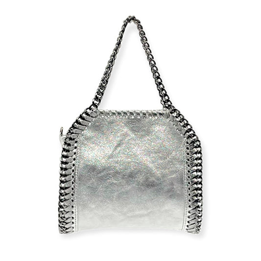 Bolso de Mano de Piel Metalizada con Asa de Cadena