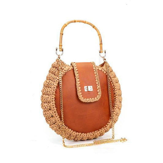 Bolso de Mano Grande de Papel con Asa de Bambú