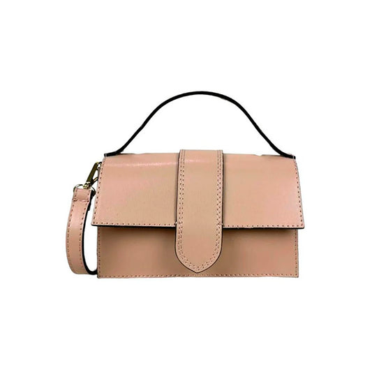 Bolso de Mano Pequeño de Piel Italiana con Bolsillo Trasero