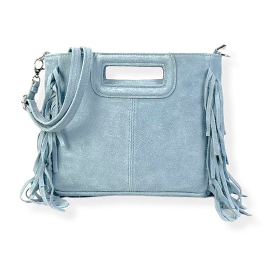 Bolso de Mano Pequeño Piel de Ante Italiano con Flecos