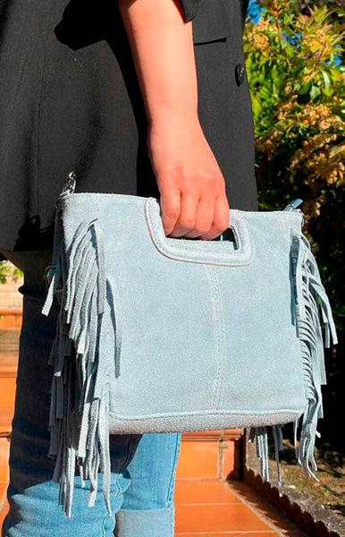 Bolso de Mano Pequeño Piel de Ante Italiano con Flecos