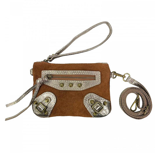 Bolso de Mano Pequeño Piel de Serraje con Asa para Muñeca