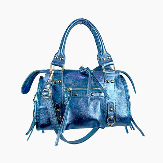 Bolso de Mano Piel Metalizada Italiana con Tachuelas