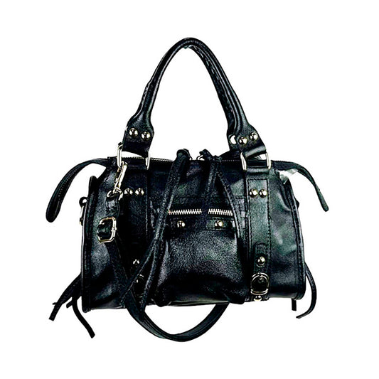 Bolso de Mano Piel Metalizada Italiana con Tachuelas