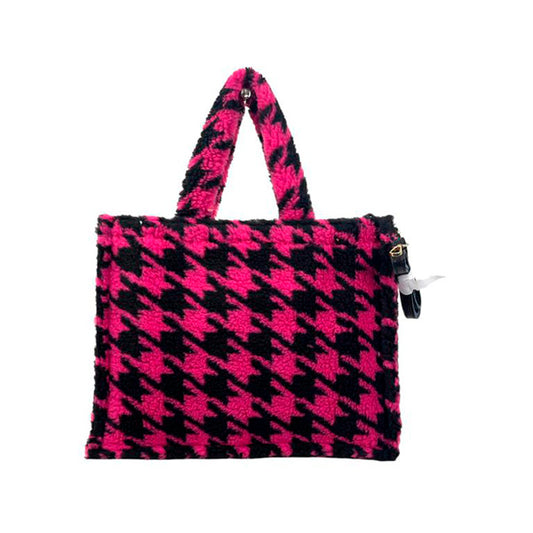 Bolso Shopper Borreguito con Estampado de Cuadros