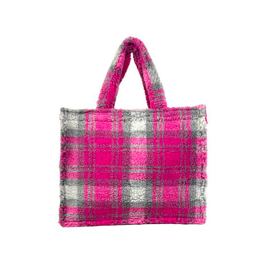 Bolso Shopper Borreguito con Estampado de Cuadros