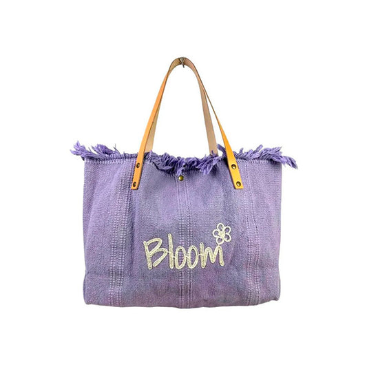 Bolso Shopper de Algodón con Asas de Piel