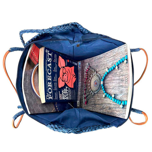 Bolso Shopper Playa de Papel con Estampado de Rayas