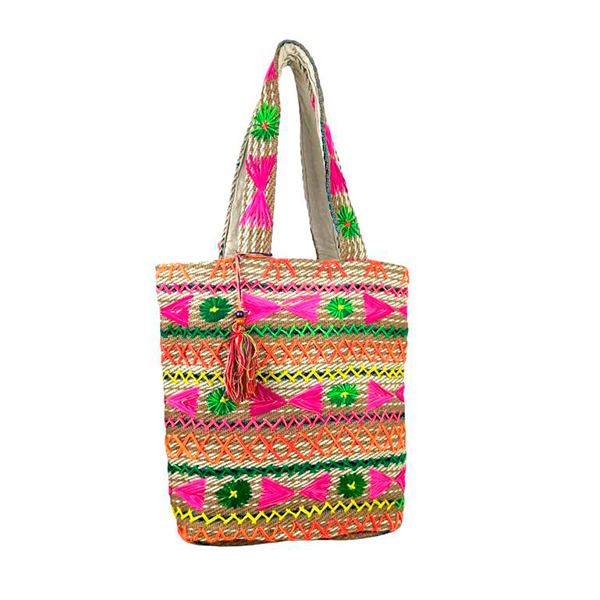 Bolso Tote Artesanal de Yute Bordado A Mano