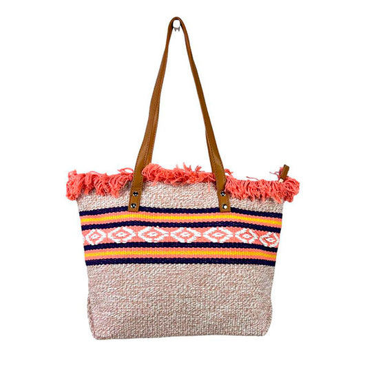 Bolso Tote de Alfombra con Estampado de Rayas