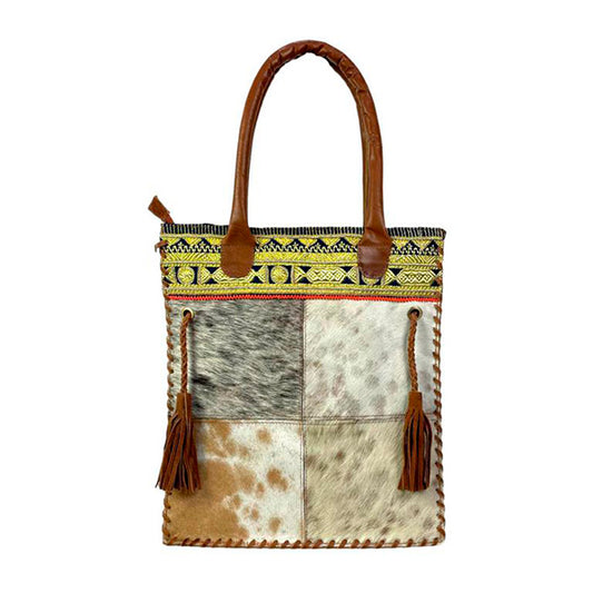 Bolso Tote Piel Auténtica Estilo Boho con Animal Print
