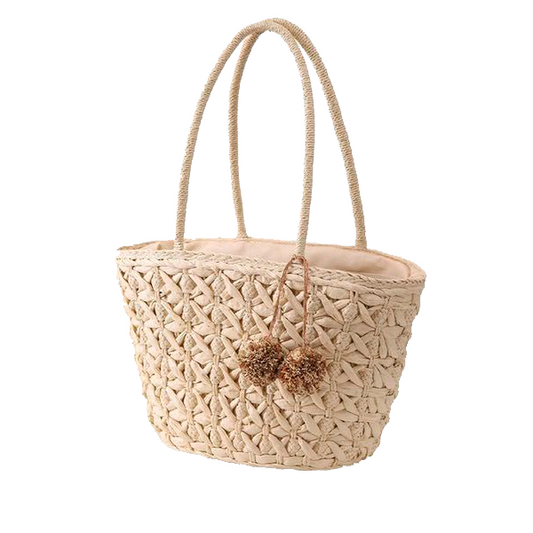 Capazo de Papel con Pompón Decorativo para Mujer