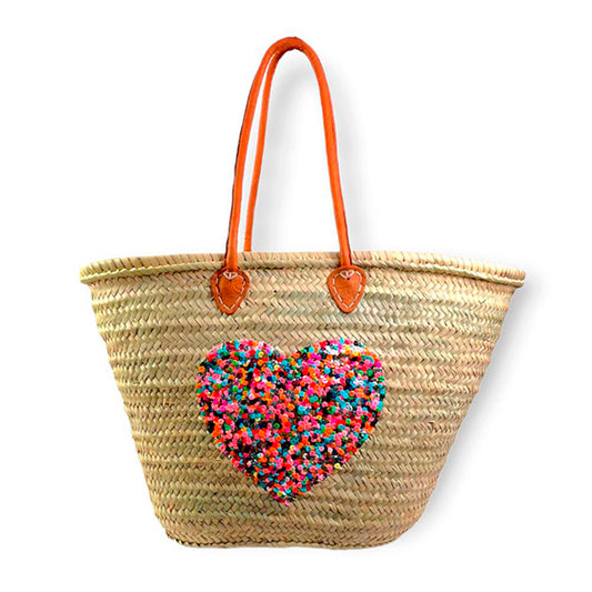 Capazo de Playa Grande con Dibujo de Corazón