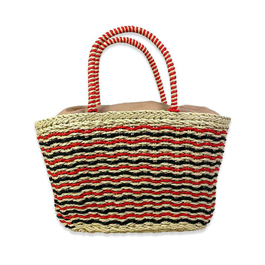 Capazo de Playa Rafia con Estampado de Rayas