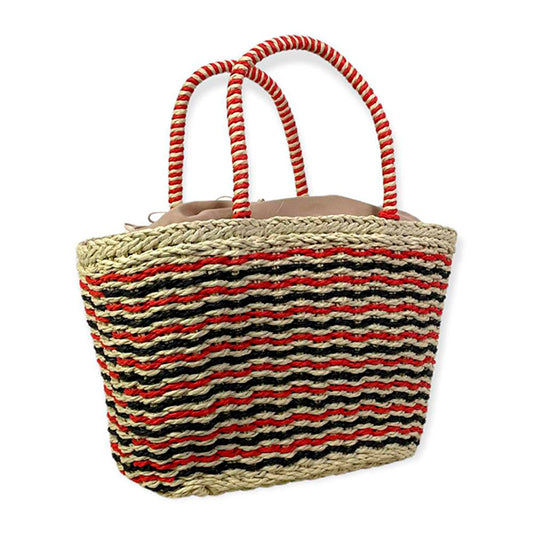 Capazo de Playa Rafia con Estampado de Rayas