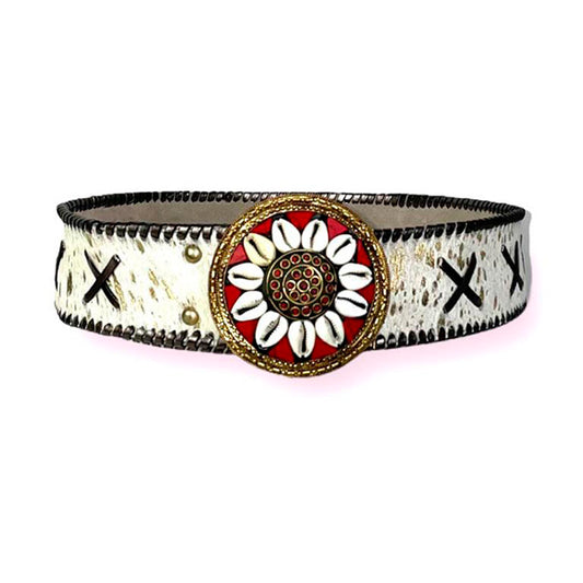 Cinturón Boho Piel Artesanal con Hebilla Decorada