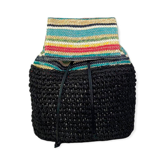 Mochila Boho de Rafia Artesanal con Estampado de Rayas