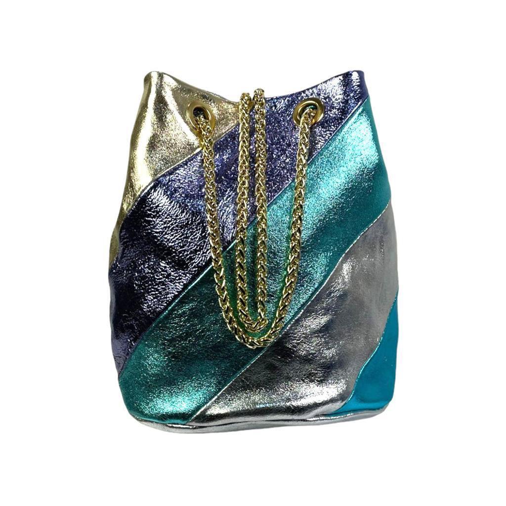 Bolso Bandolera Tipo Bombonera de Piel Metalizada