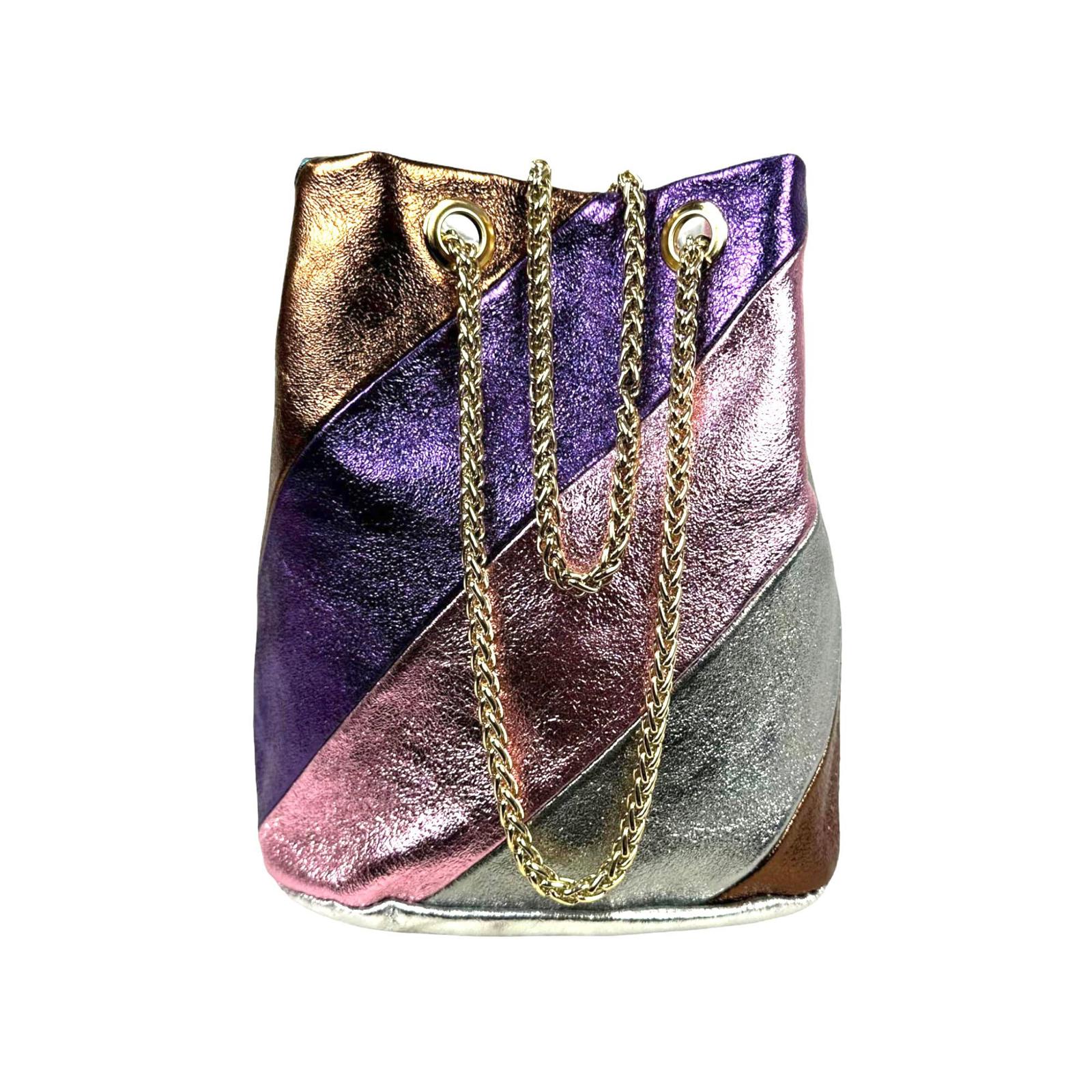 Bolso Bandolera Tipo Bombonera de Piel Metalizada