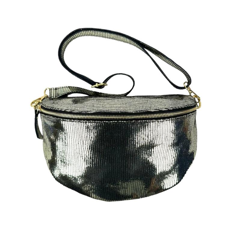 Riñonera metalizado de piel brilli con cremallera