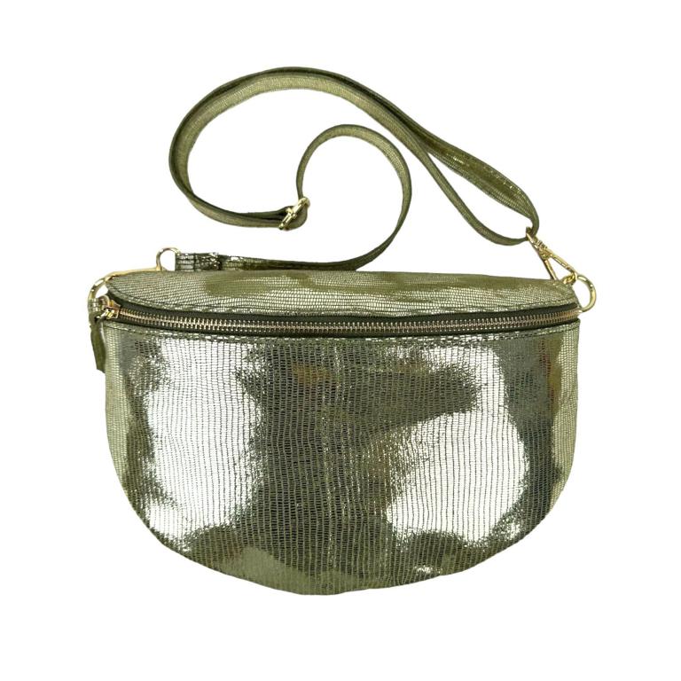 Riñonera metalizado de piel brilli con cremallera