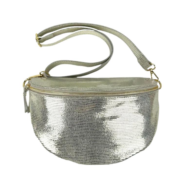 Riñonera metalizado de piel brilli con cremallera