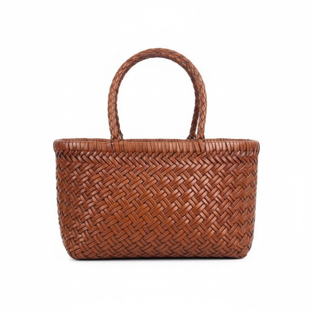 Bolso trenzado marron cuero de mano de piel para mujer regalo rebajas