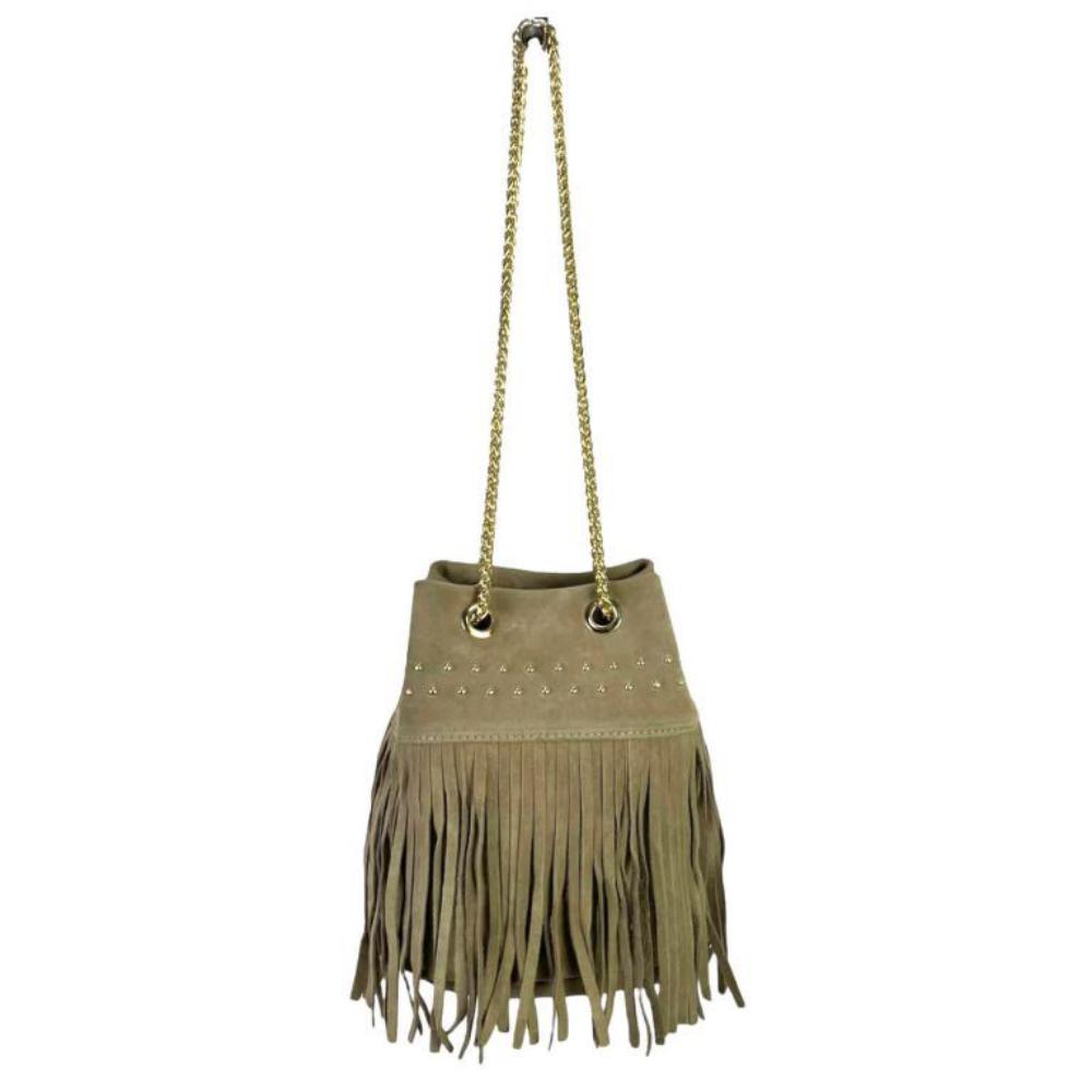 Bolso Bombonera Piel de Ante con Flecos