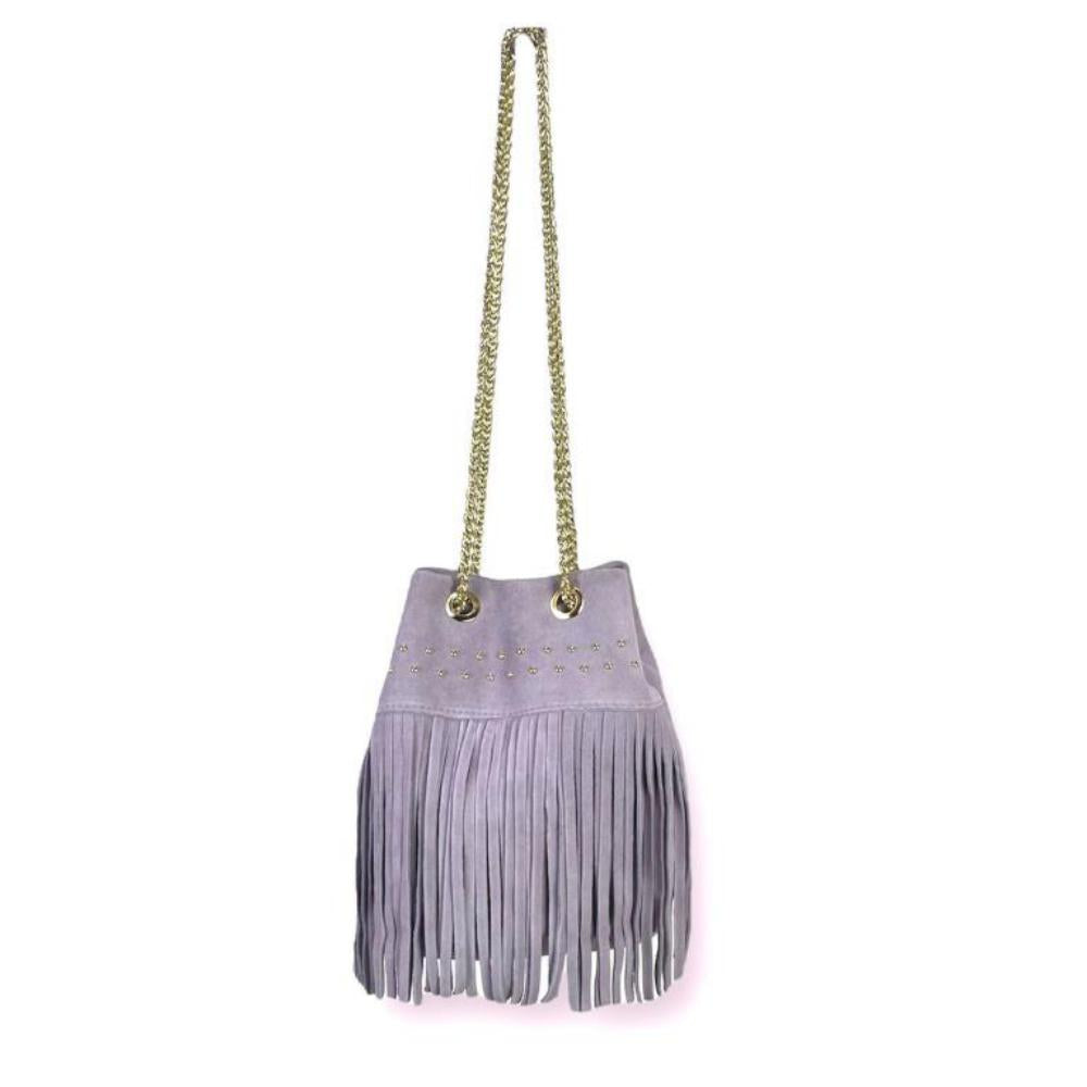 Bolso Bombonera Piel de Ante con Flecos