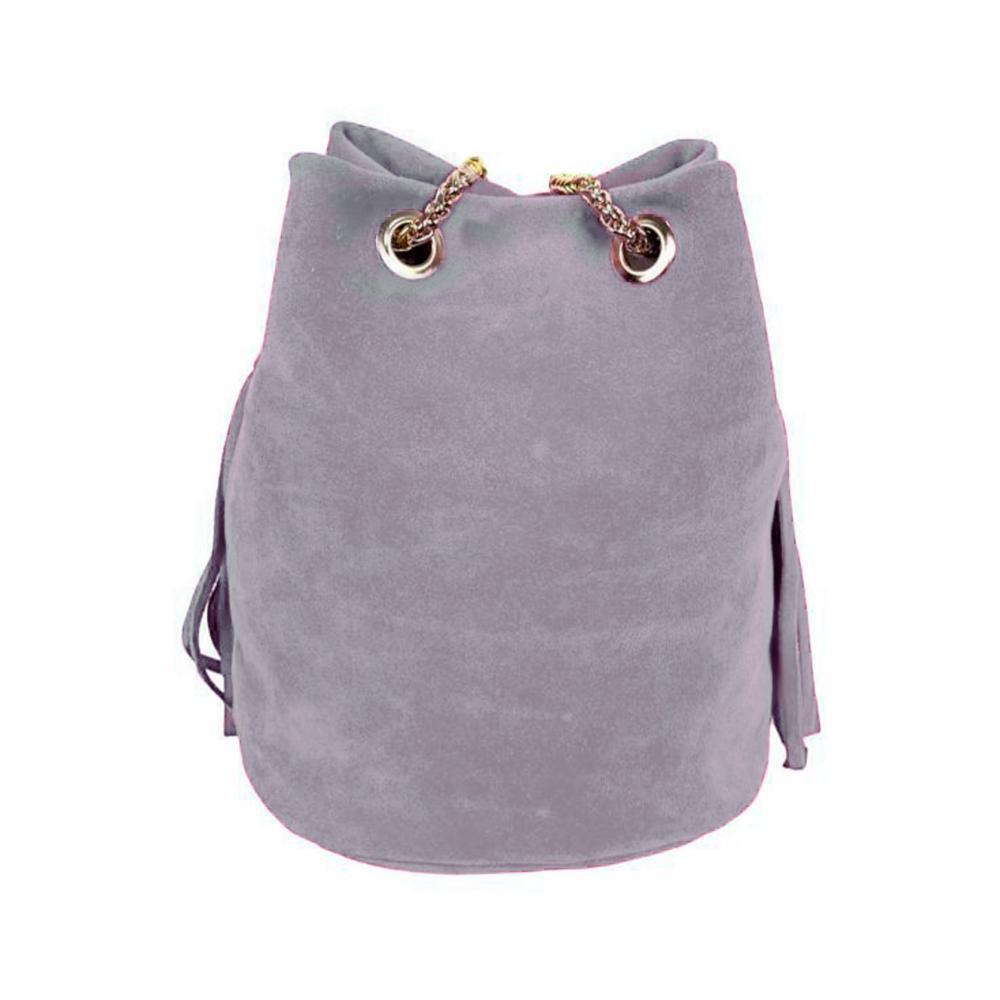 Bolso Bombonera Piel de Ante con Flecos