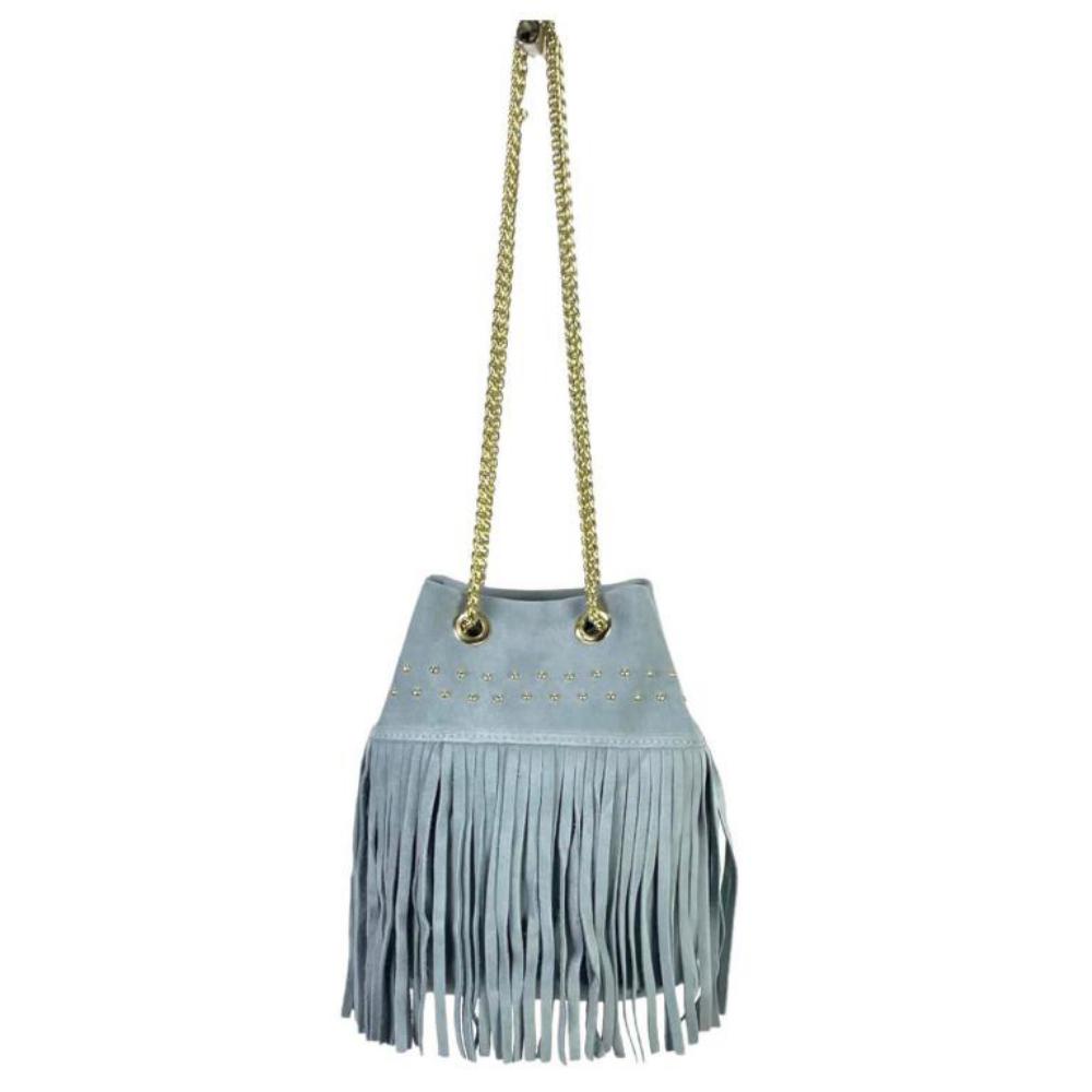 Bolso Bombonera Piel de Ante con Flecos