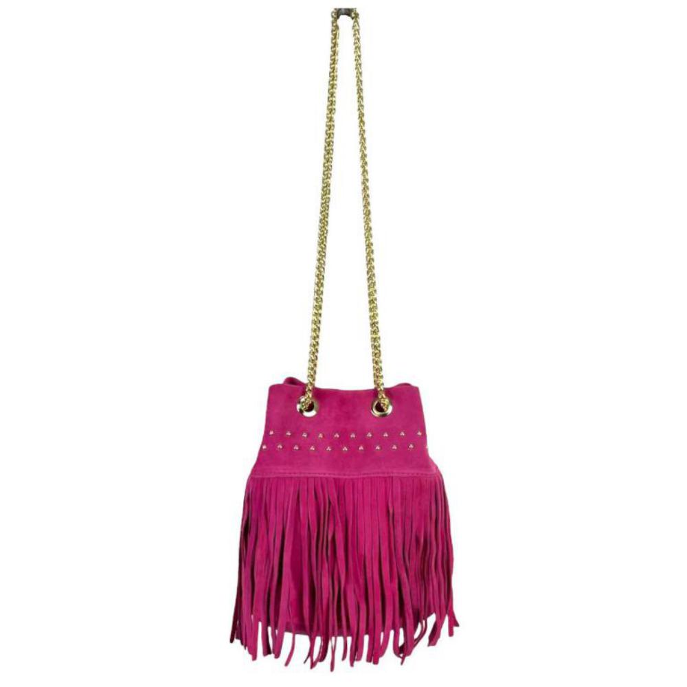 Bolso Bombonera Piel de Ante con Flecos