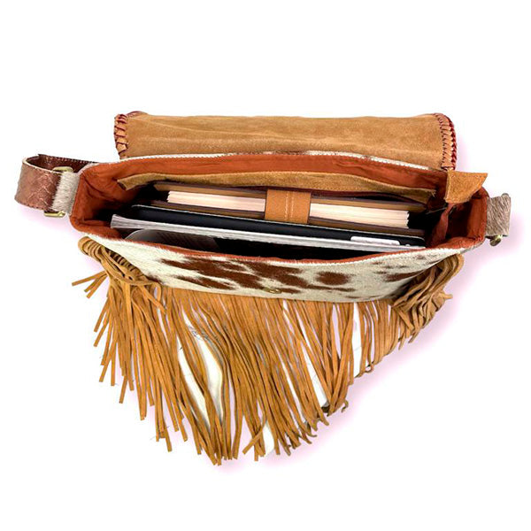 Bolso Bandolera Boho de Piel Artesanal con Flecos