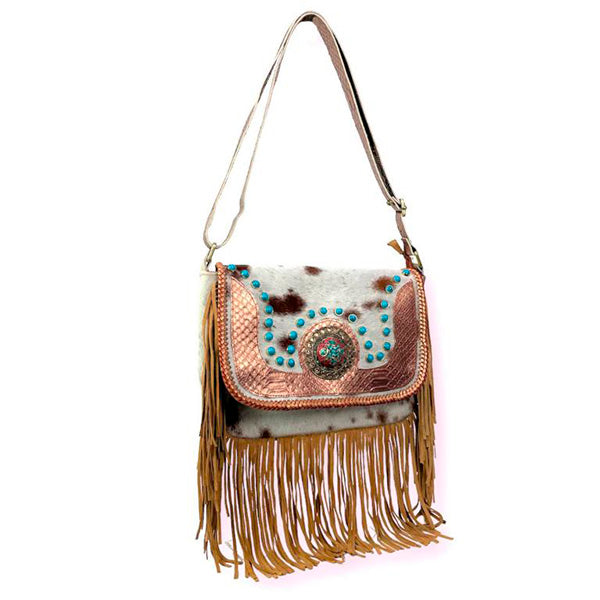 Bolso Bandolera Boho de Piel Artesanal con Flecos
