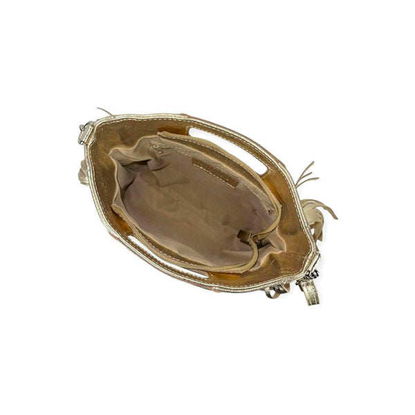 Bolso Bandolera de Piel Metalizada y Flecos Decorativos