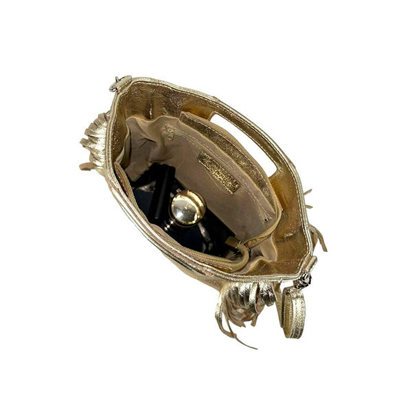 Bolso Bandolera de Piel Metalizada y Flecos Decorativos