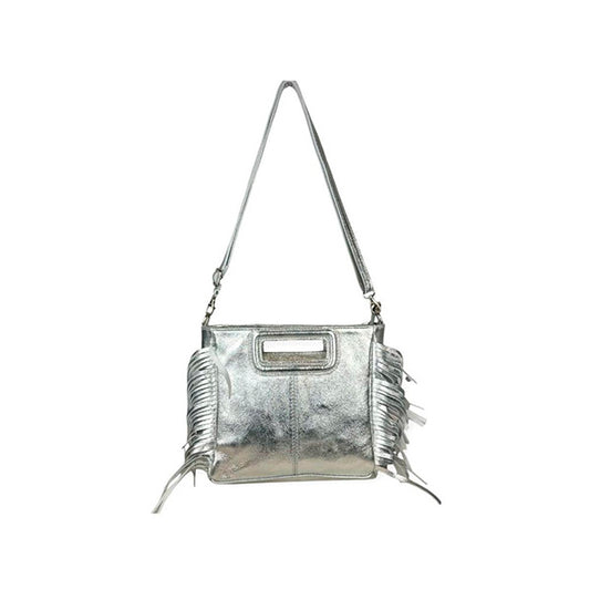 Bolso Bandolera de Piel Metalizada y Flecos Decorativos