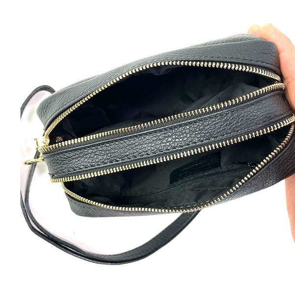 Bolso Bandolera de Piel de Grano con Varios Compartimentos