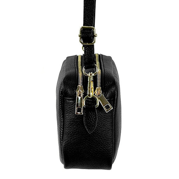 Bolso Bandolera de Piel de Grano con Varios Compartimentos