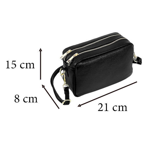 Bolso Bandolera de Piel de Grano con Varios Compartimentos